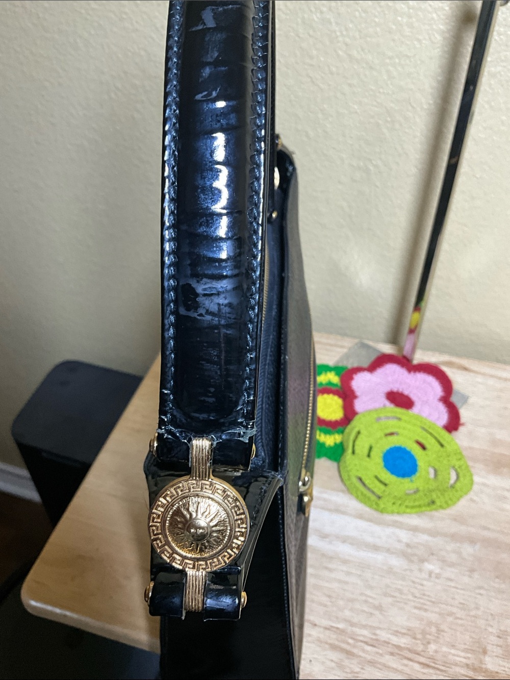 Versace Sunburst Black Pebbled Leather Shoulder Bag - Picture 6 of 12